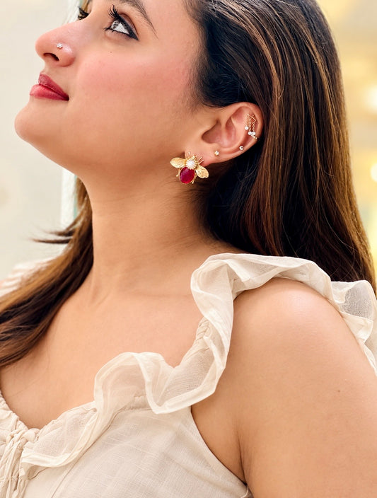 Ruby Queen Bee Studs