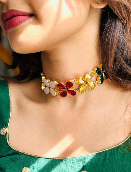 EVANTHIA MULTICOLOUR FLOWER CHOKER - Neckpiece