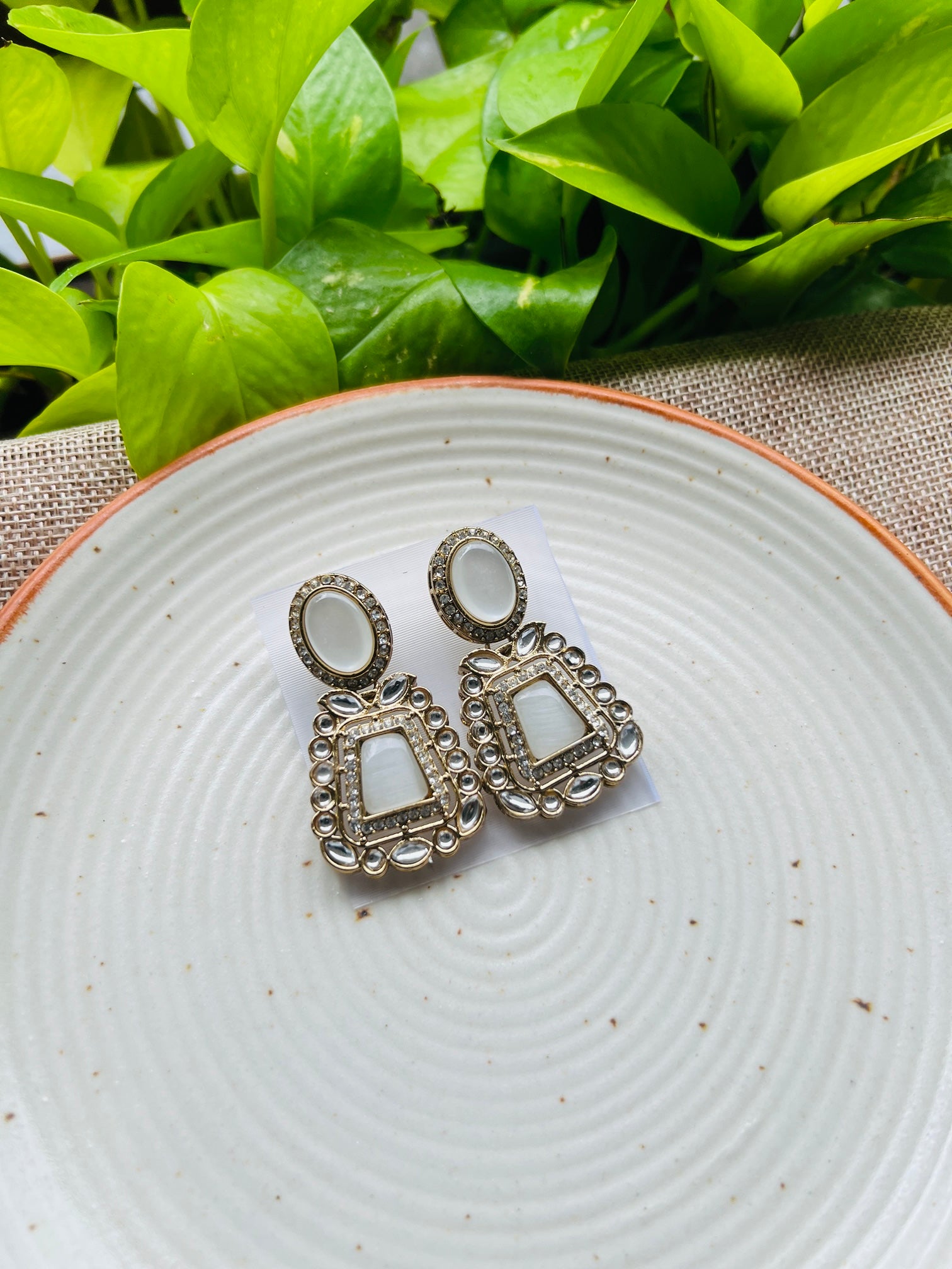 POLKI KUNDAN PINK STONE EARRING - Earrings