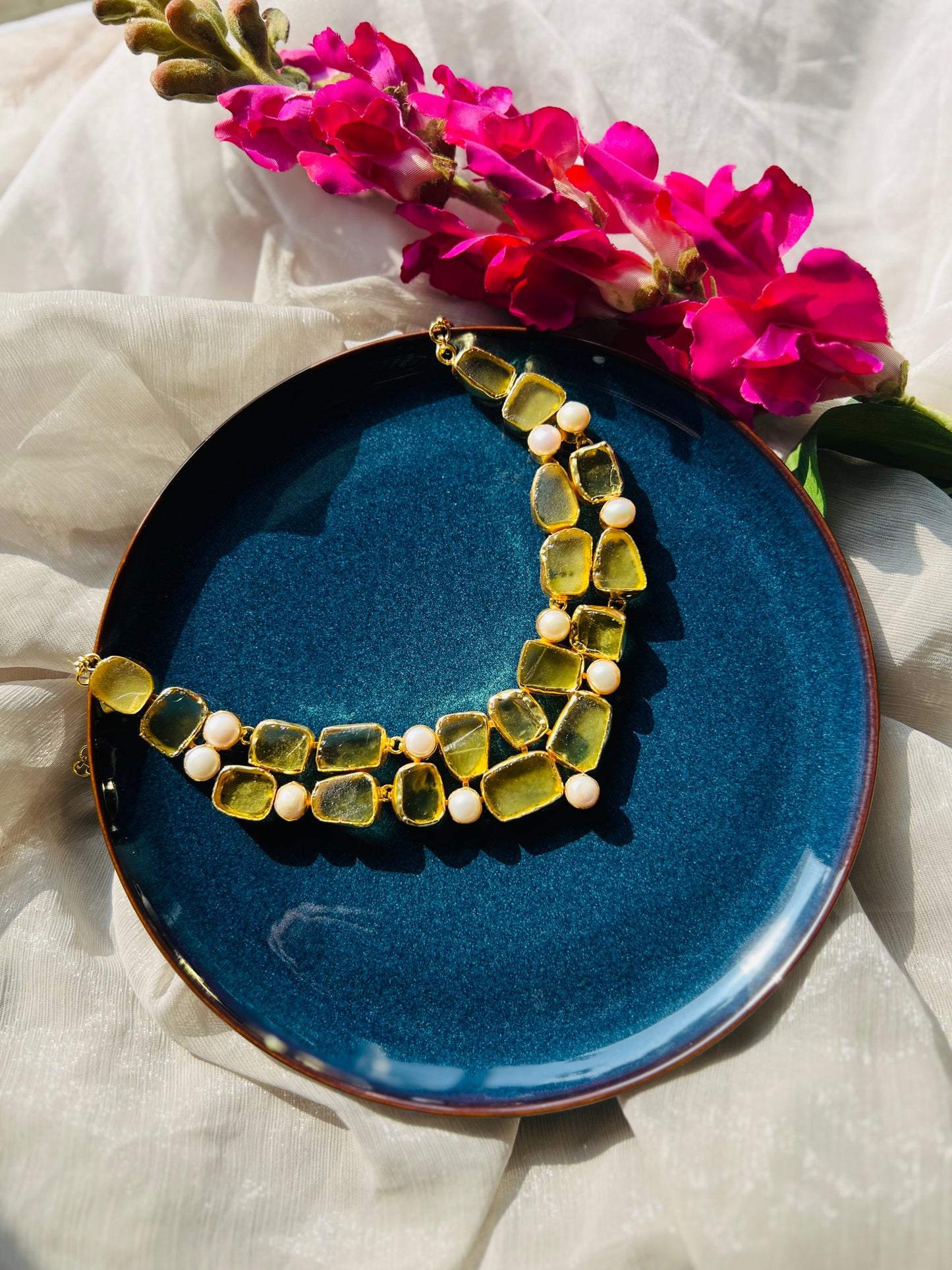 Citrine Pearl Necklace - Neckpiece