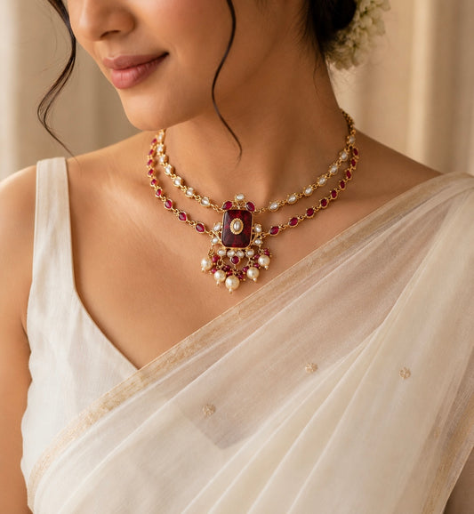 Ruby Veil Dual-Layer Necklace