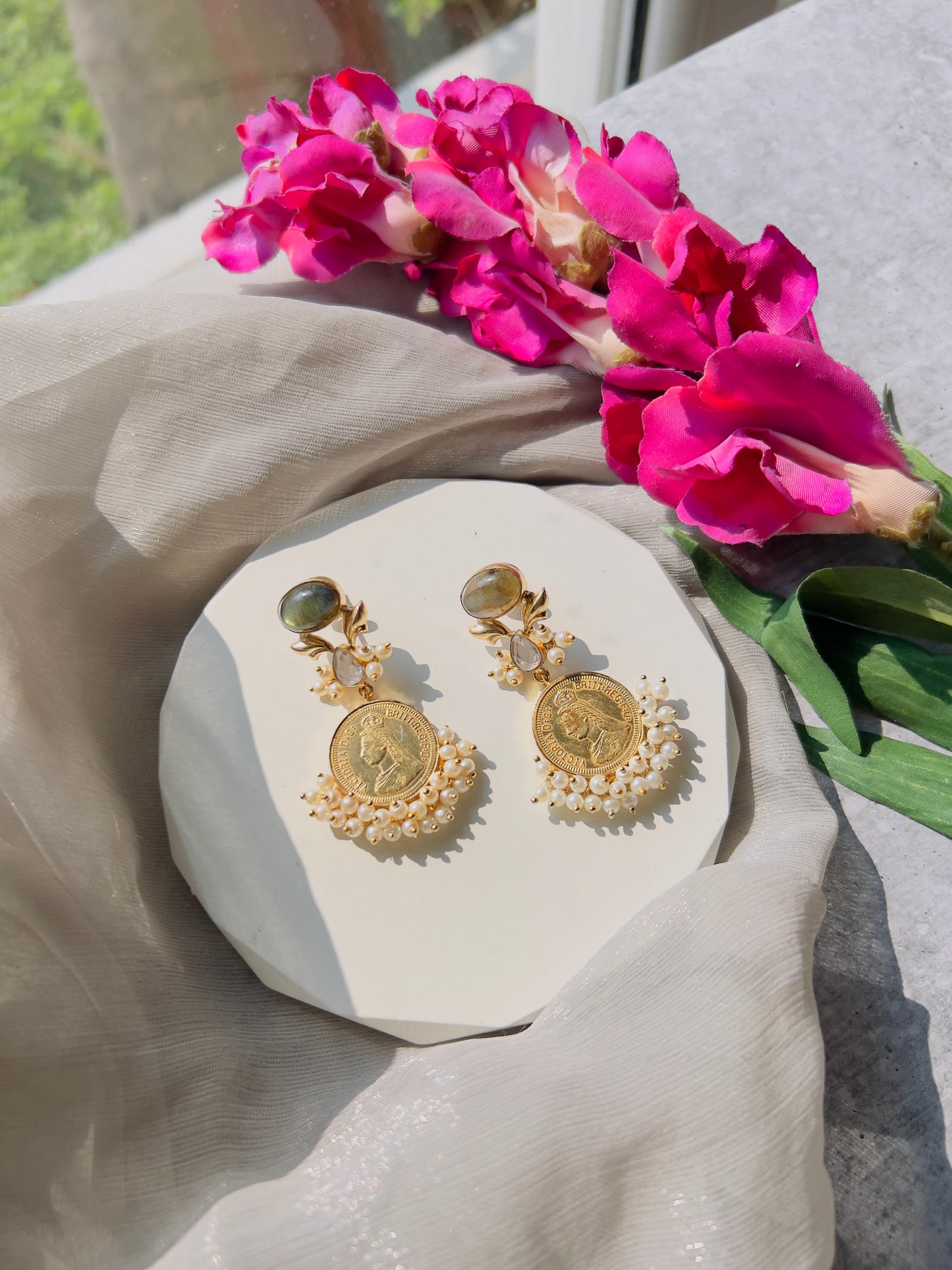 Royal Heirloom Coin Pearl Earrings