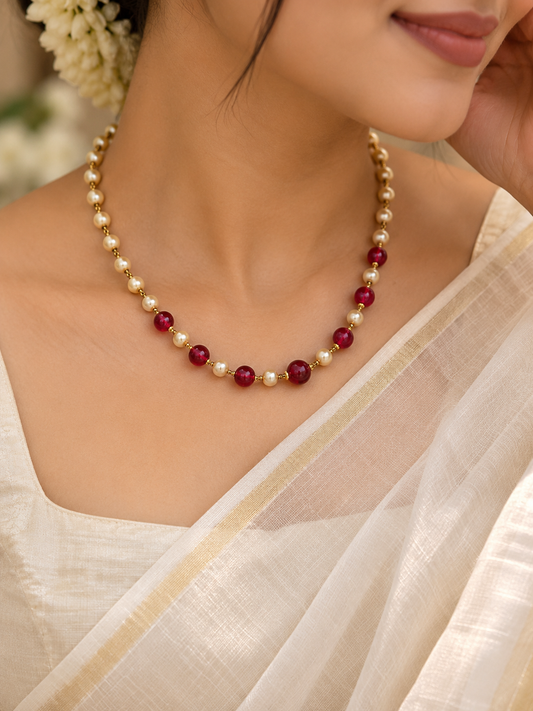 Ruby Pearl Elegance Necklace