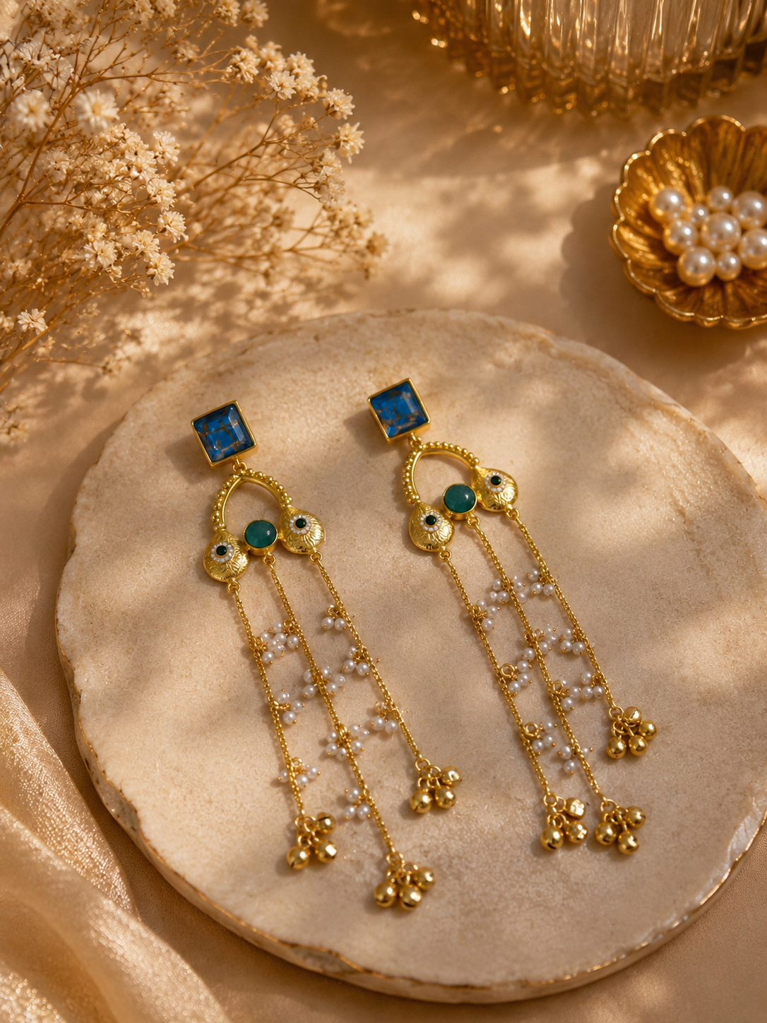 Azure Pearl Cascade Earrings
