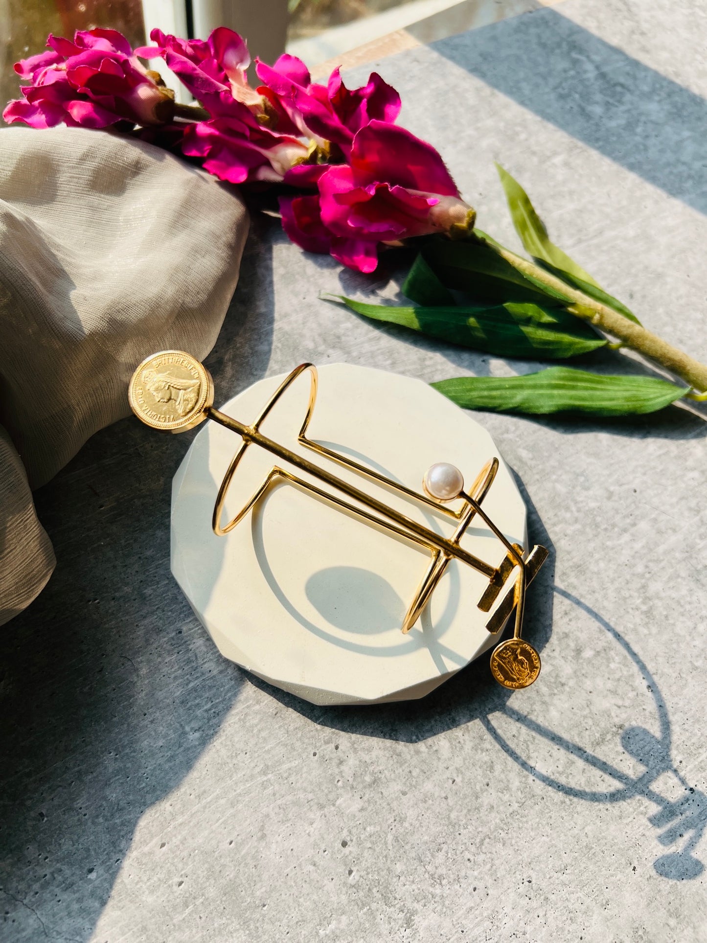 Aurora Coin Pearl Adjustable Bangle