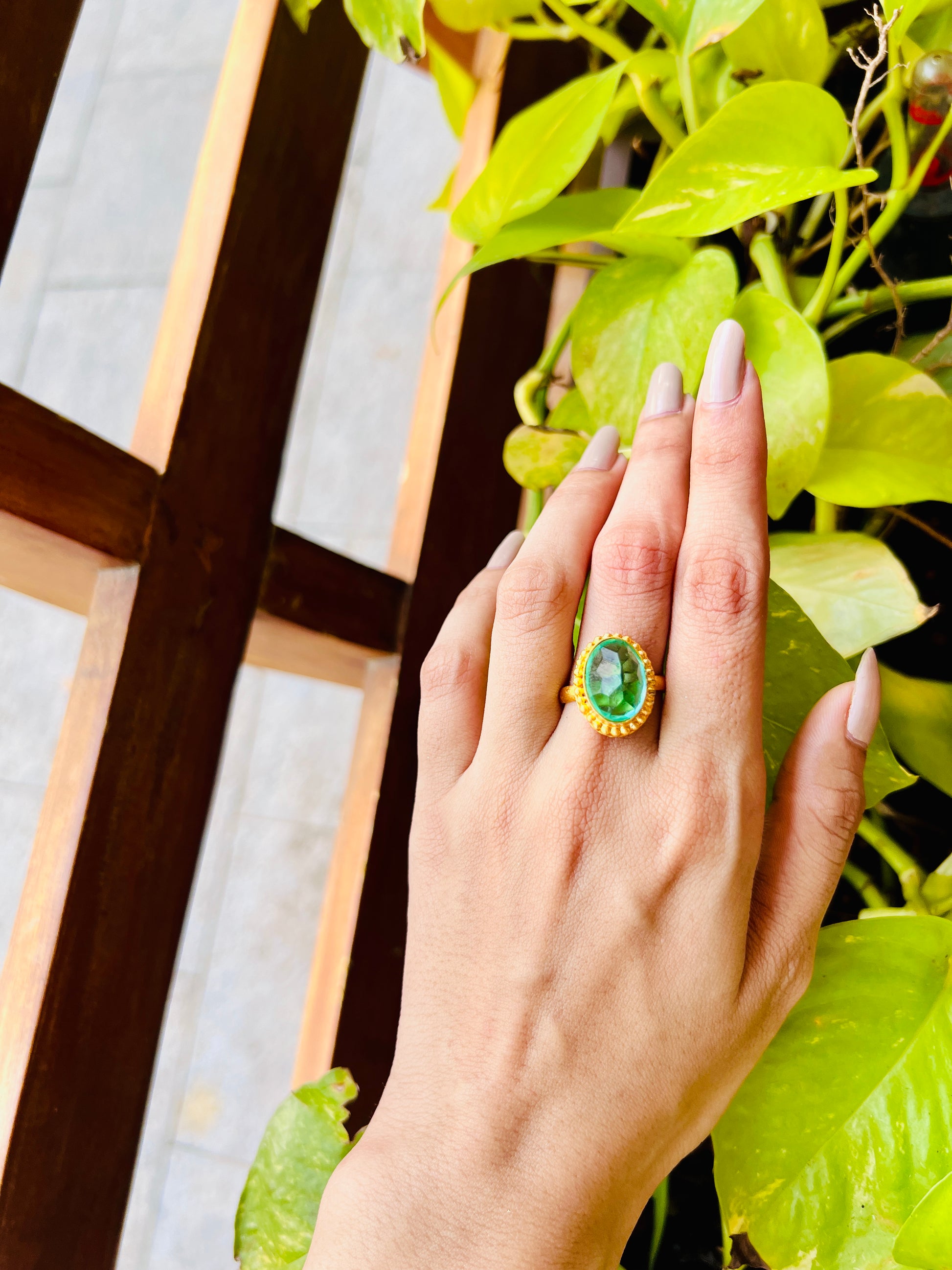 IZA GREEN STONE RING - rings