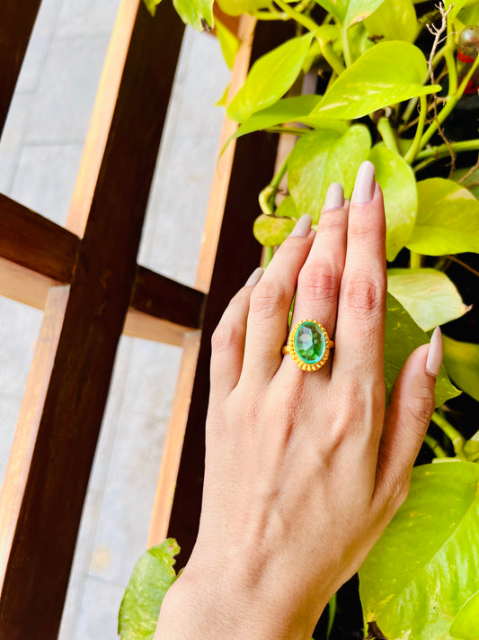 IZA GREEN STONE RING - rings