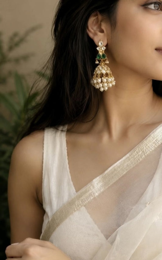 Emerald Pearl Royale Jhumkas