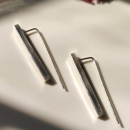 Silver Straight Pull Out Earrings - Earrings